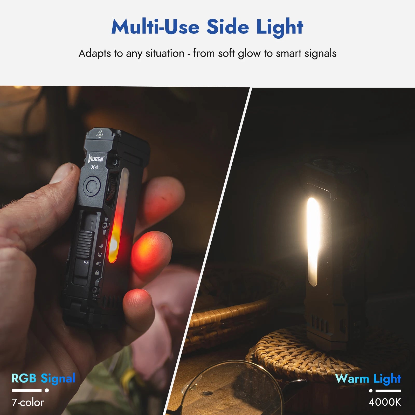 WUBEN X4 EDC Flat Flashlight — 1500 Lumens, RGB Light, Magnetic Base, Tactical Switch, IP68 Waterproof