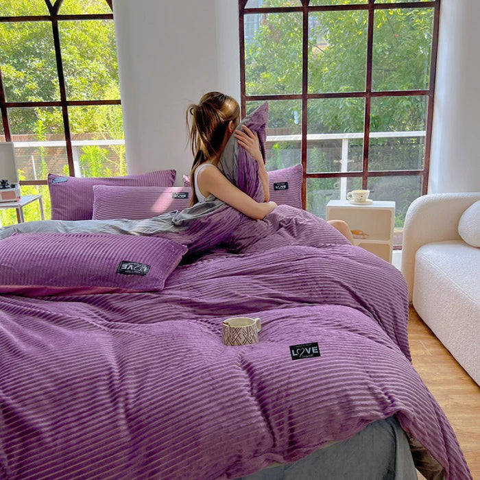 Double-Sided Velvet Duvet Cover Set – Warm Winter 3-Piece Bedding with Zipper & Corner Ties, 11 Colors & 4 Sizes