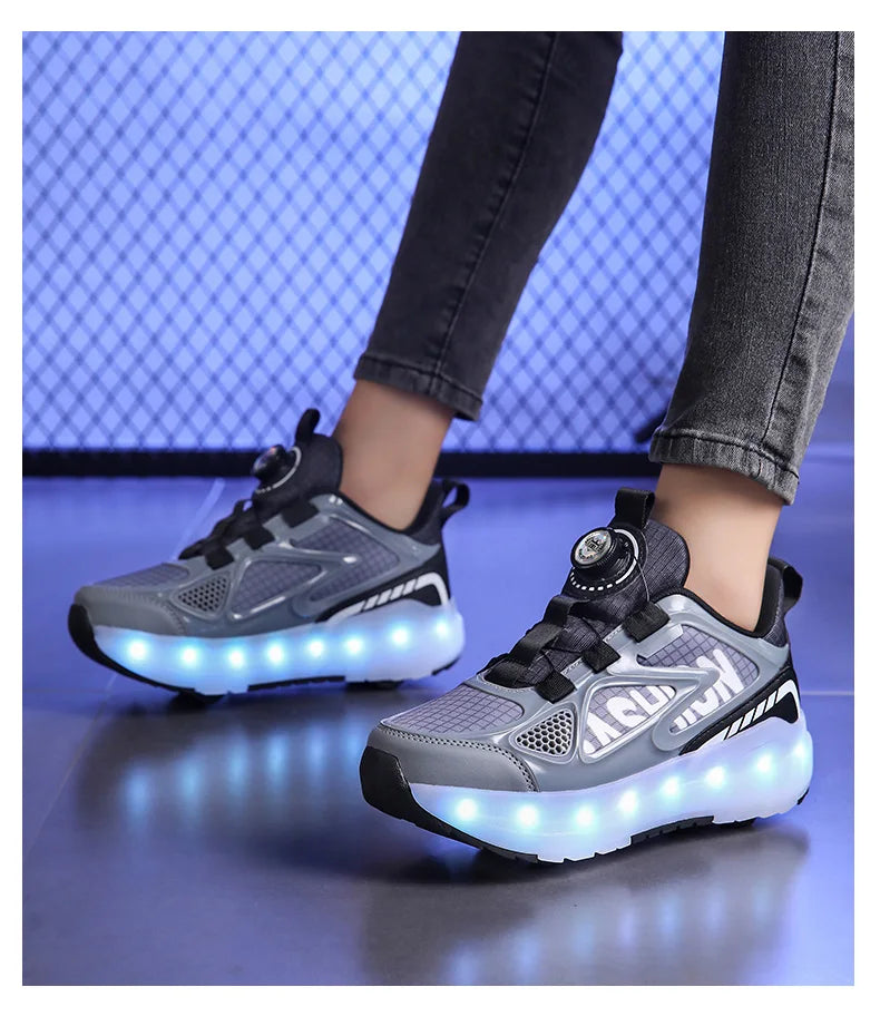Children's 4-Wheel LED Light Roller Skate Shoes – Removable Wheeled Rolling Sneaker for Kids