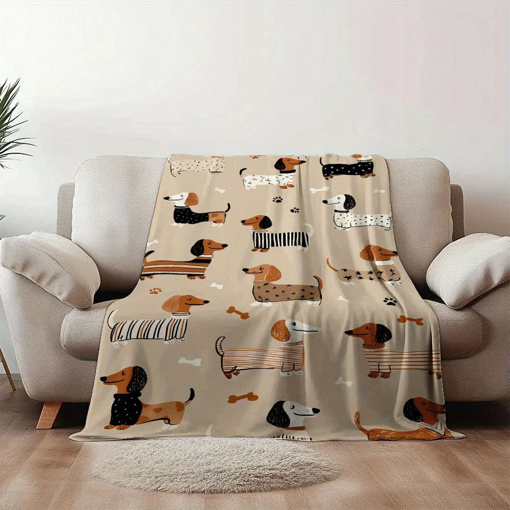 Dachshund Print Flannel Blanket – Soft Comfortable Dog Pattern Throw for Home & Travel, All Seasons