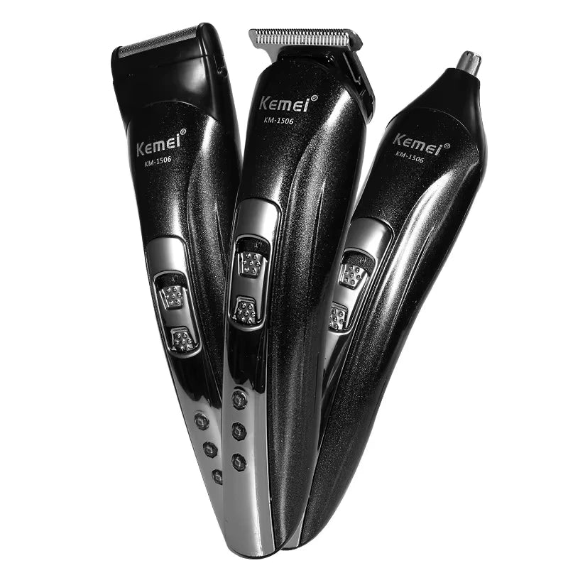 Kemei KM-1506 3-in-1 Electric Hair Clipper, Shaver & Nose Trimmer – USB Rechargeable