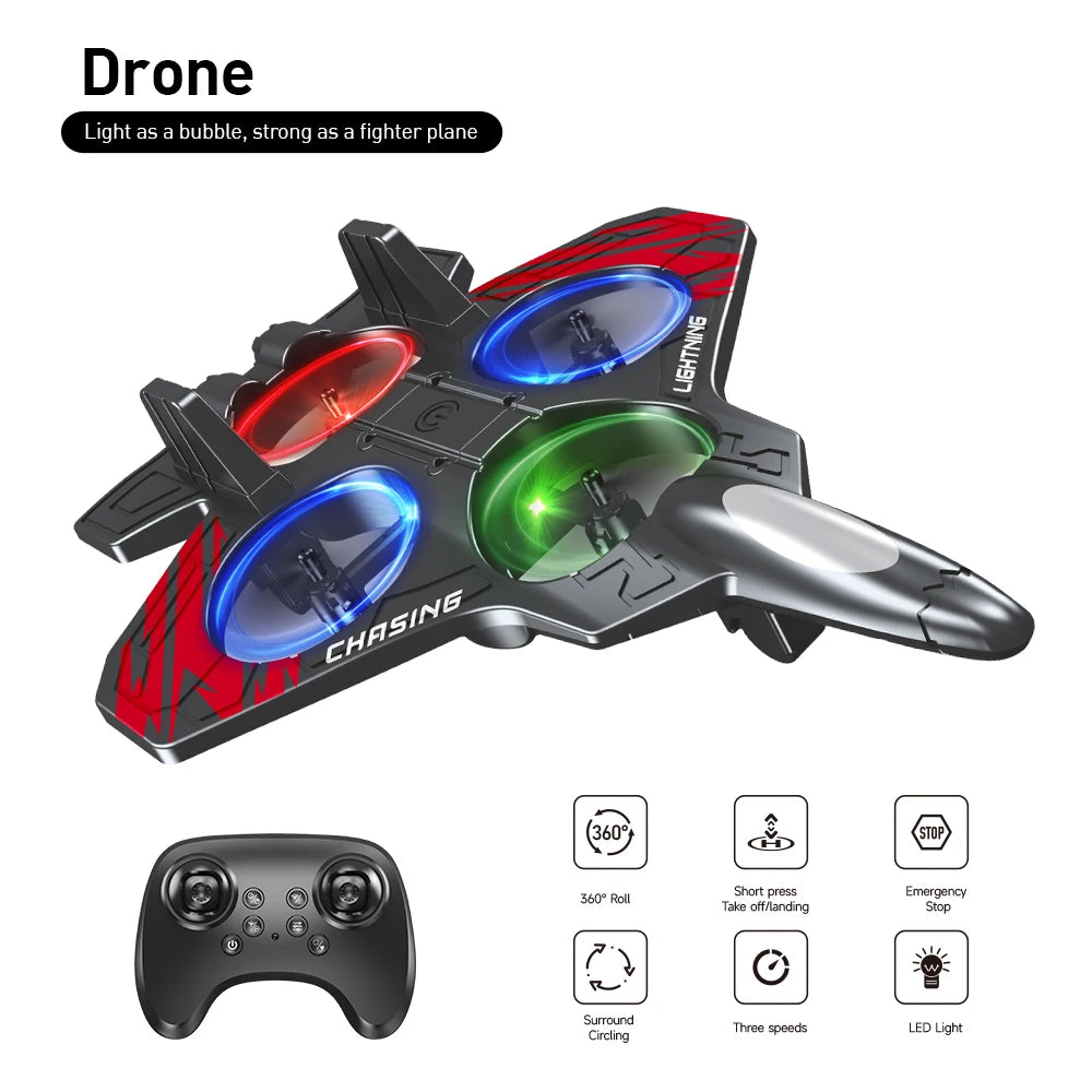 E72 Foam Stunt Drone Fighter – 2.4G Fixed Height Hover RC Aircraft with LED Lights & 360° Flip