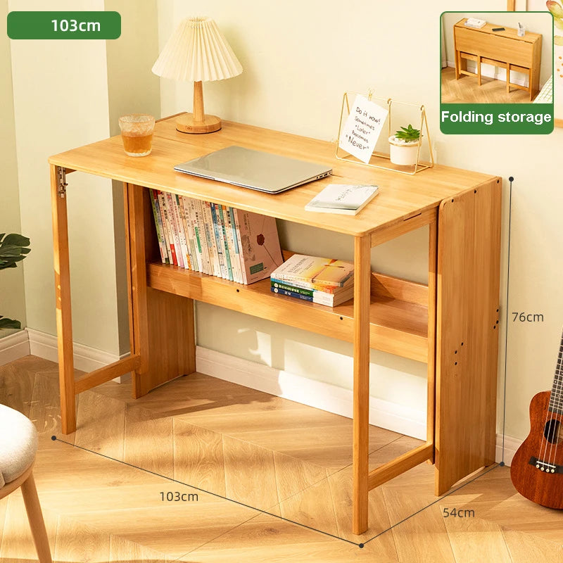 Foldable Bamboo Computer Desk — Student Writing Workbench, Bedroom & Bedside Use, 83cm & 103cm