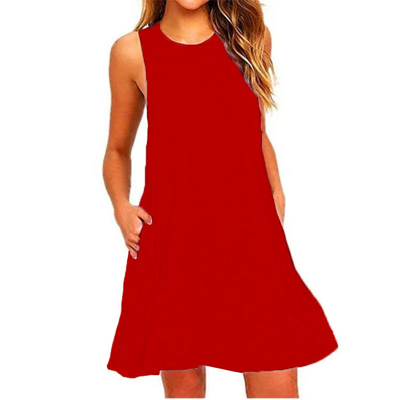 Women's Casual Swing T-Shirt Dress – Loose Beach Cover Up with Pockets Plus Size