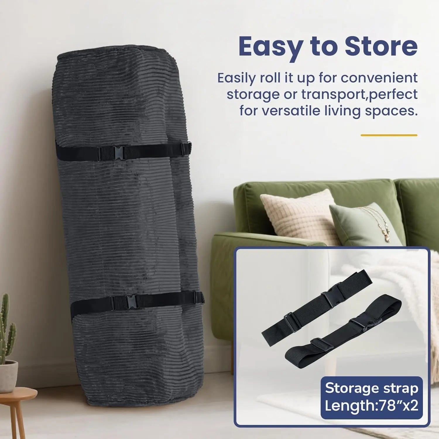 8" Thick Futon Mattress Full Size Shredded Foam Medium Firm Roll Up Folding Floor Sofa Bed Adults Customized