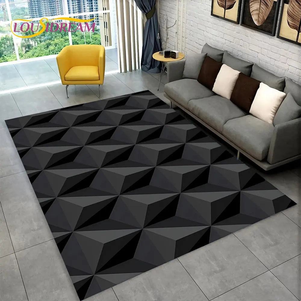 3D Abstract Modern Geometric Illusion Area Rug | 100% Polyester, Non-Slip, Machine Washable, 8 Sizes