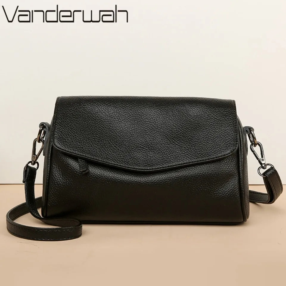 VANDERWAH 100% Genuine Cow Leather Flap Crossbody Shoulder Bag – Designer Messenger Handbag for Women