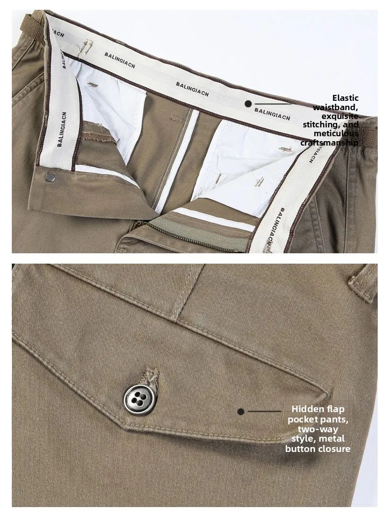 Men's Vintage Straight Leg Cotton Workwear Trousers — Loose Fit Retro Pants for Autumn & Winter