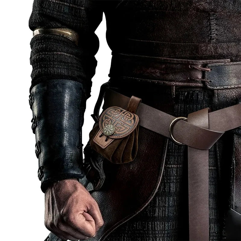 Steampunk Leather Fanny Pack – Medieval Punk Belt Bag & Drawstring Waist Pouch for Cosplay