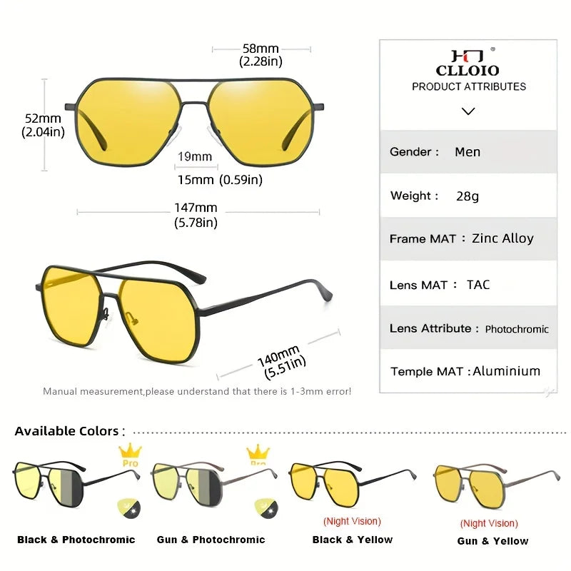 CLLOIO Anti-Glare Day & Night Vision Sunglasses | Polarized Photochromic UV400 Driving Glasses