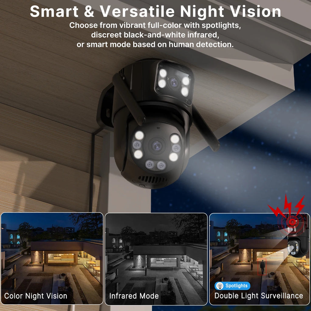 8MP Dual Lens WiFi PTZ Outdoor Security Camera – AI Auto Tracking, Color Night Vision, 2-Way Audio
