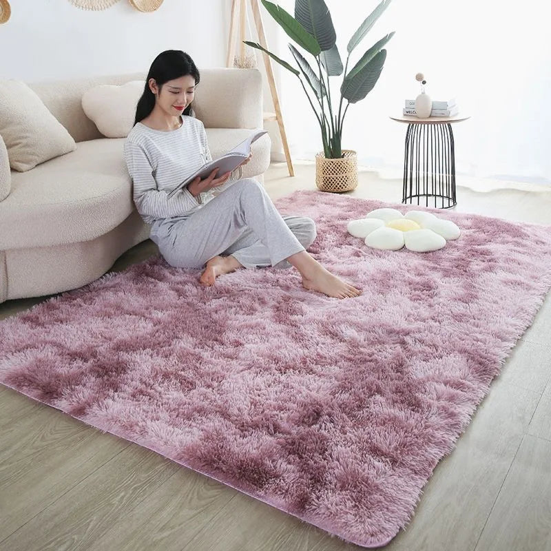 Nordic Furry Carpet – Modern Non-Slip Area Rug for Living Room & Bedroom, Black Gray White