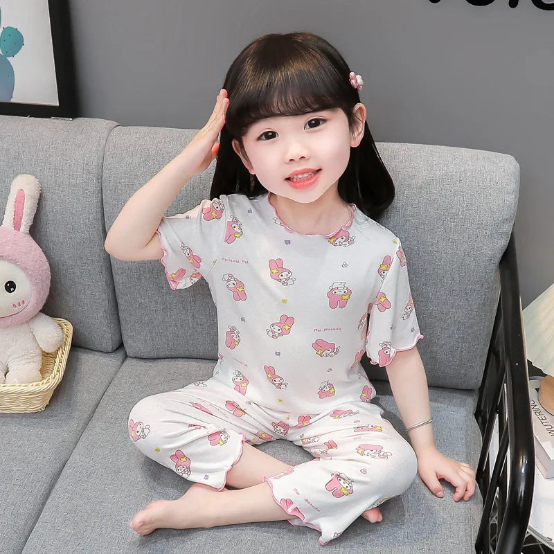 2026 Sanrio Kawaii Kids Pajamas Set | Hello Kitty & Kuromi 2-Piece Anime Loungewear