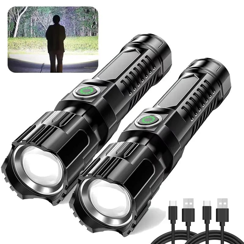 Zoomable LED Flashlight – USB-C Rechargeable, 3 Modes, Waterproof, 8–12hr Runtime for Camping & Hunting