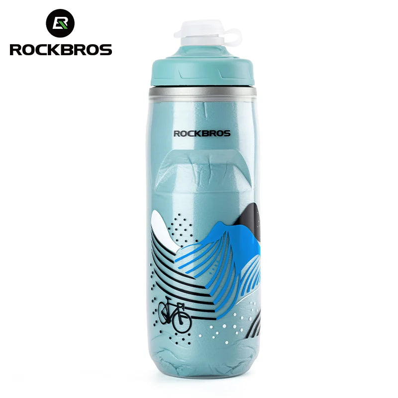 ROCKBROS 620ml Insulated Cycling Water Bottle – Thermal Triple-Layer Squeeze Bike Bottle with Silicone Nozzle