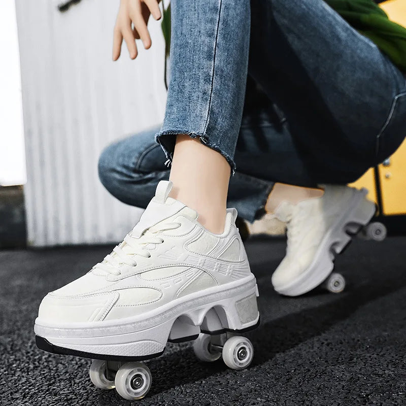 2-in-1 Deform Wheel Roller Skate Shoes – Invisible Removable Pulley, Automatic Walking & Skating Parkour Shoes