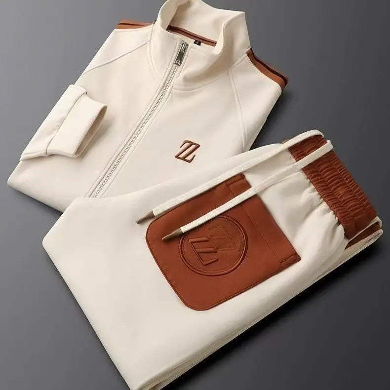 Men's Embroidered Fashion Jacket & Trousers Set – Trendy Sporty 2-Piece Tracksuit