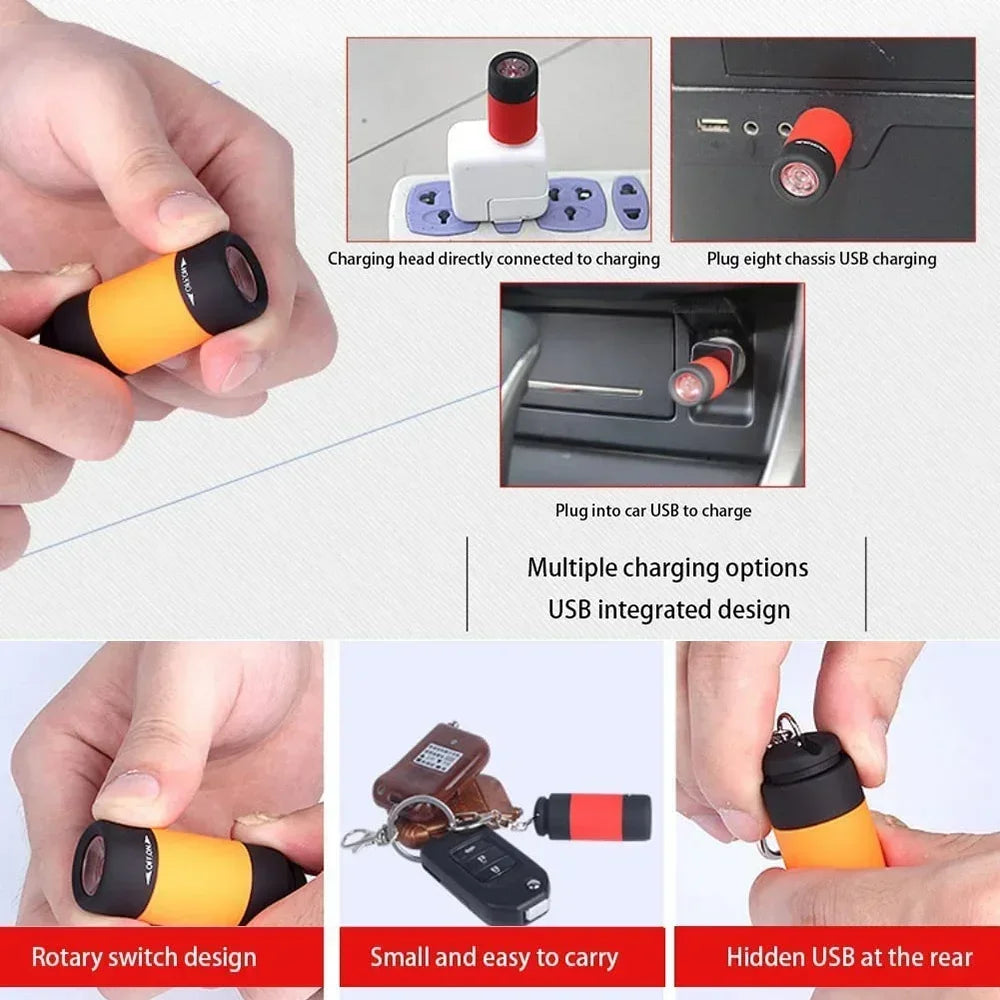 USB Mini Keychain Flashlight – Rechargeable EDC Torch, Waterproof, 16 Colors, Pocket-Sized LED Light