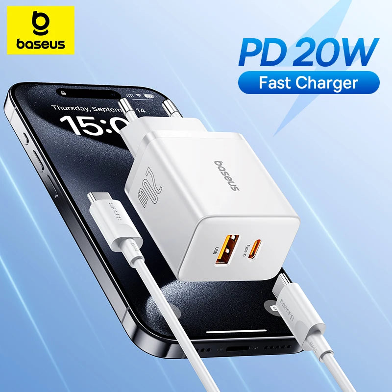Baseus 20W USB-C Fast Charger — Compact PD Wall Adapter for iPhone & Android