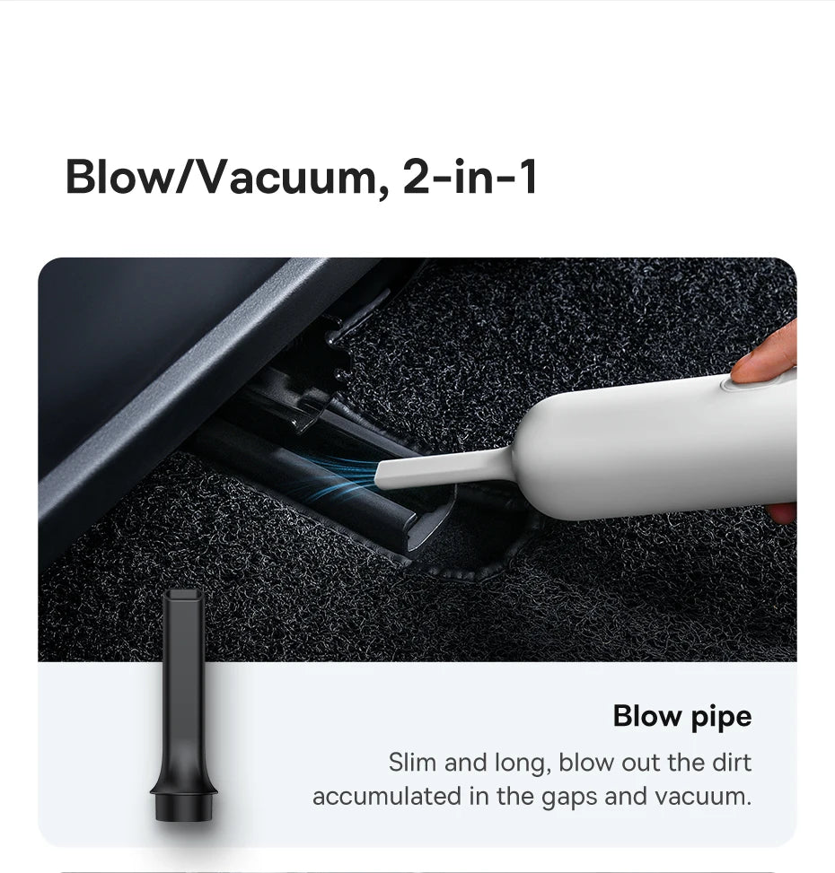 Baseus Mini Handheld Car Vacuum – 6000Pa Powerful Suction, Blow & Vacuum 2-in-1 for Car, Home & Office