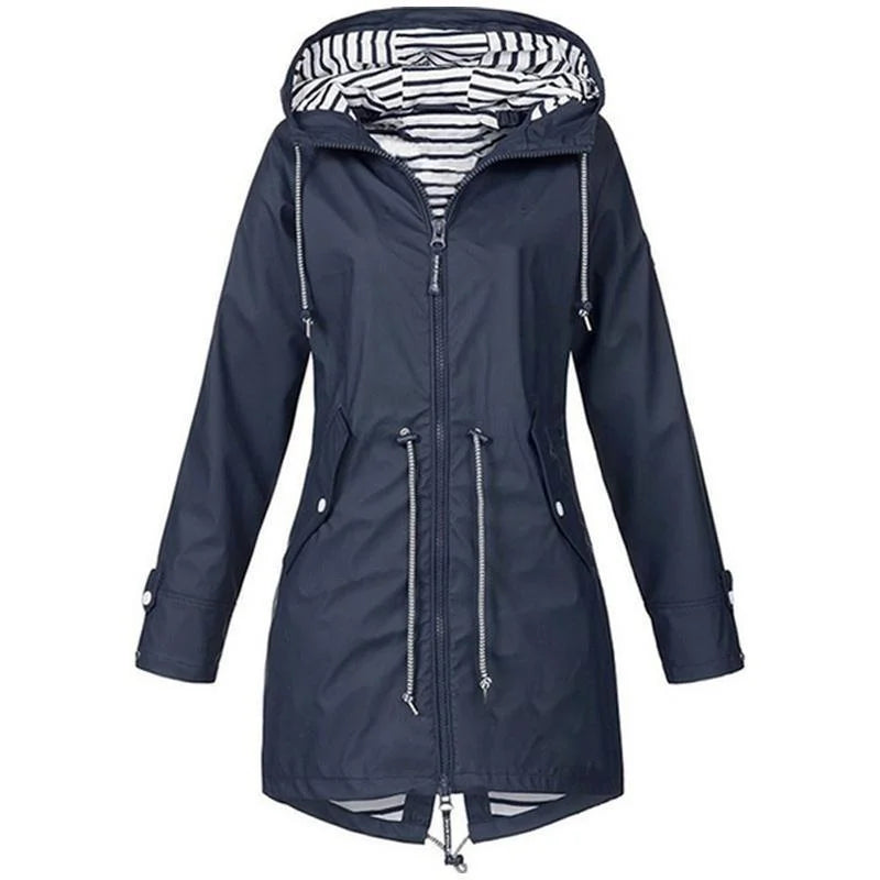 Women's Waterproof Hooded Raincoat – Lightweight Trench Jacket