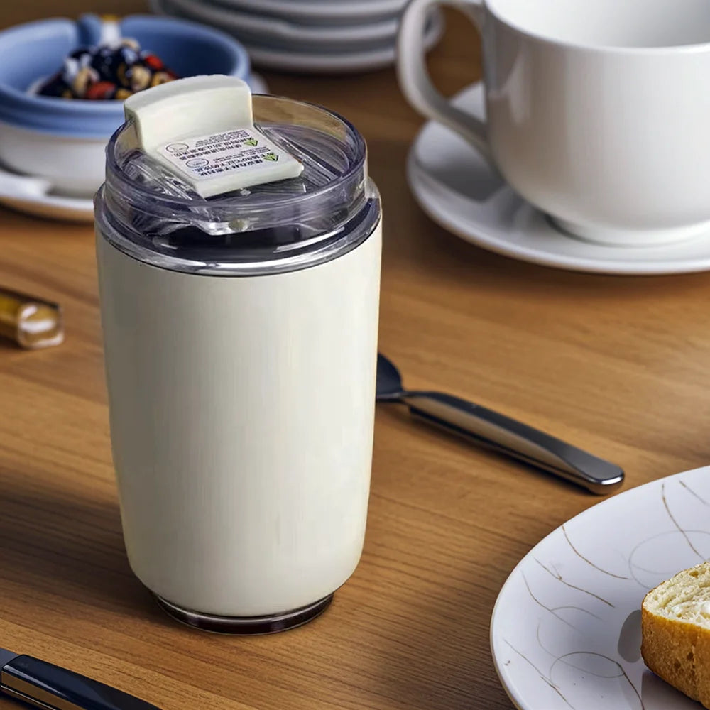 240ml Stainless Steel Vacuum Thermos Tumbler – Insulated Coffee Mug for Car & Travel, 12–24Hr, Milky White