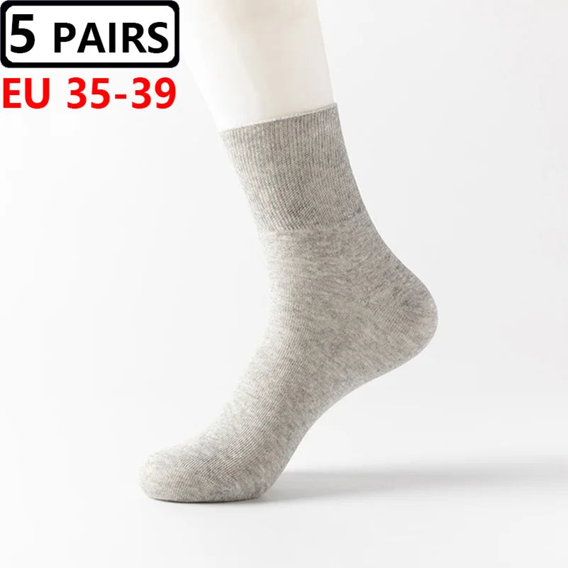 Plus Size Diabetic Loose Mouth Socks Size 48–50 – 5 Pairs Non-Binding Varicose Vein Socks for Older Men & Diabetes Patients