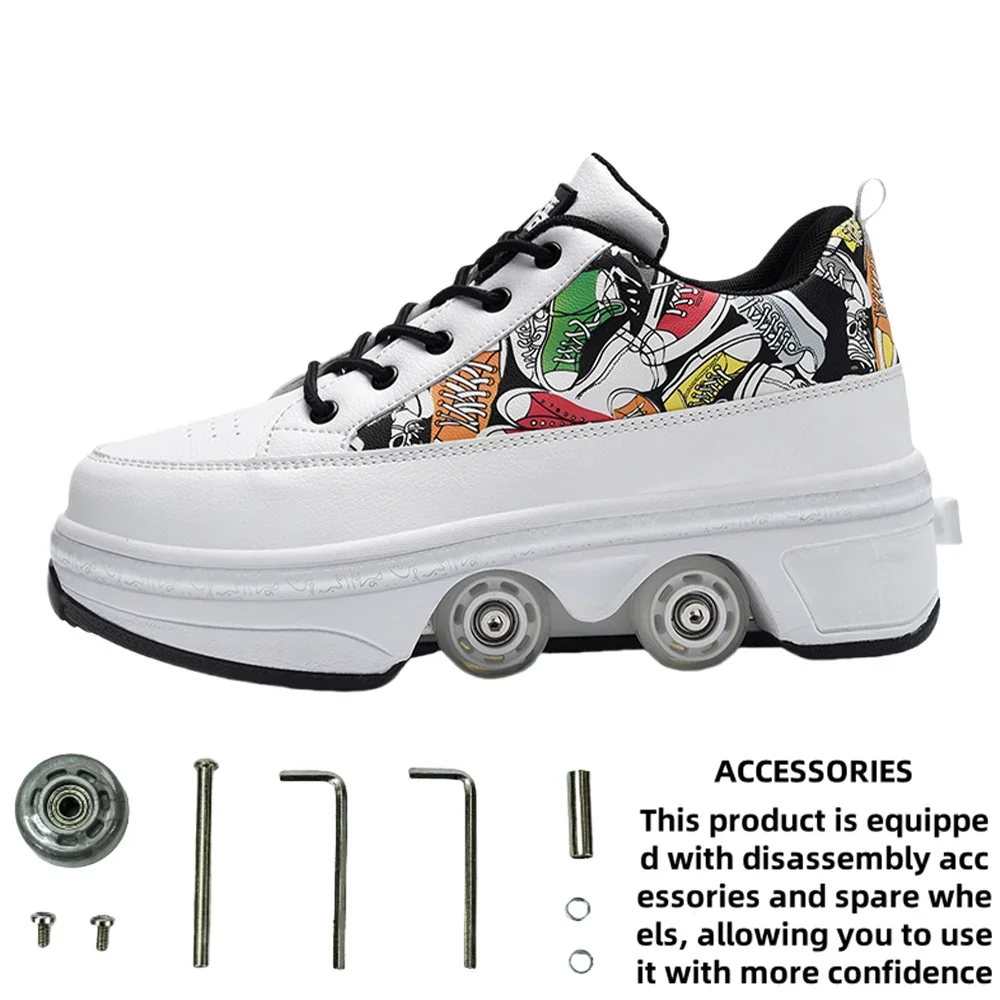 Fashionable 4-Wheel Roller Skate Shoes – Unisex Kids & Adult Outdoor Casual Wheeled Sneakers