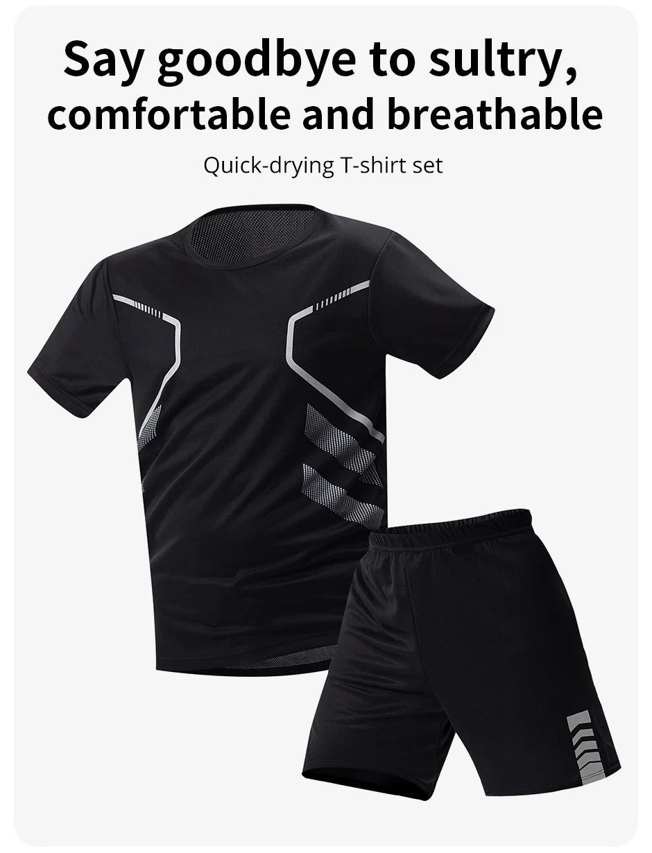 Men's Quick-Dry Short Sleeve & Shorts Set – Plus Size Leisure Running Fitness 2–6 Piece