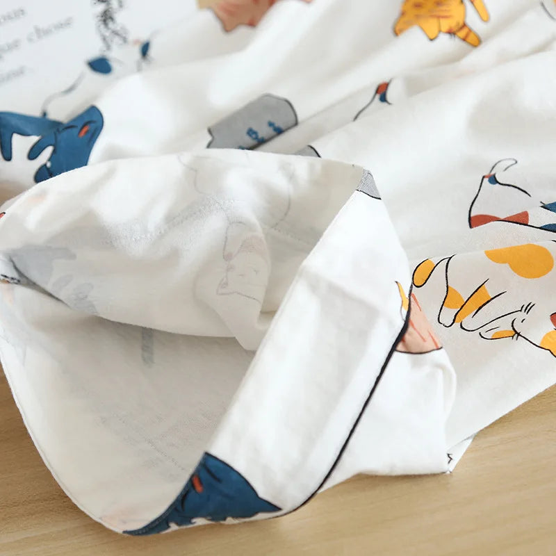 Women's Japanese Style 100% Cotton Cartoon Pajama Set | Short Sleeve & Shorts Sleepwear