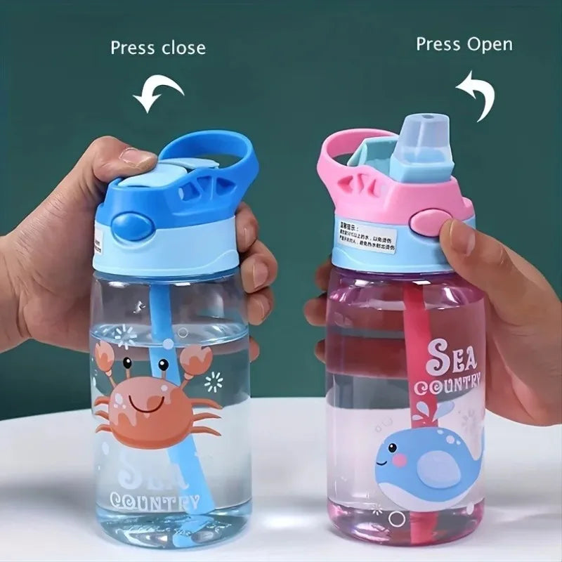 480ml Kids Cartoon Straw Sippy Cup – Portable Leakproof Handgrip Water Bottle for Outdoor Sports