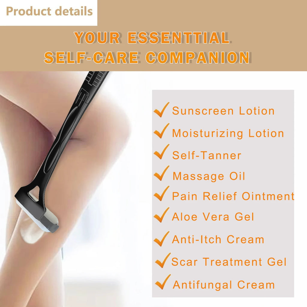 Long Handle Lotion Applicator Stick – Foldable Self-Sunscreen & Tanning Back Applicator with 2 Heads