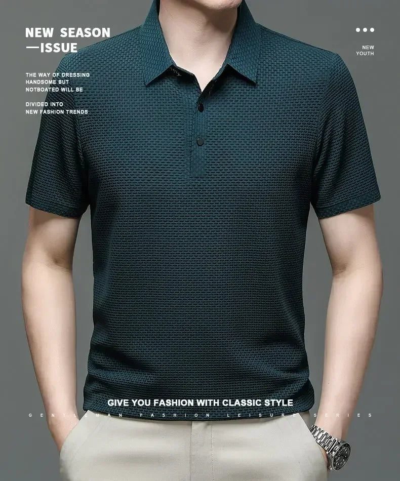 Men's Ice Silk Breathable Polo Shirt — Business Casual Short Sleeve Summer Top