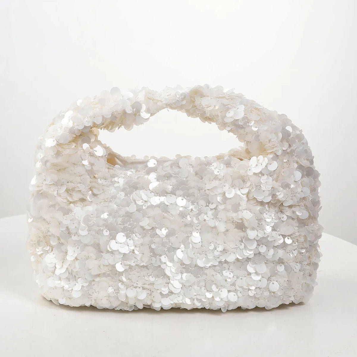 White Sequin Hobo Bucket Bag – Shiny Evening Clutch Tote for Wedding Party & Special Occasions
