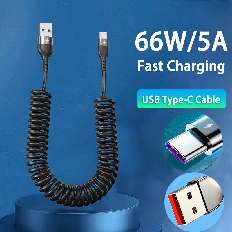 Retractable Fast Charging Spring Cable — USB-C & Lightning