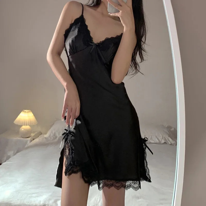 Women's Sexy Lace V-Neck Sleeveless Nightdress – Suspender Sleepwear for Ladies