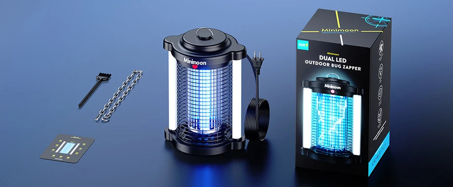 Minimoon Outdoor Bug Zapper — 15W UV, 4200V Grid, Dual LED Light, IPX4 Waterproof, 2100 Sq.Ft Coverage