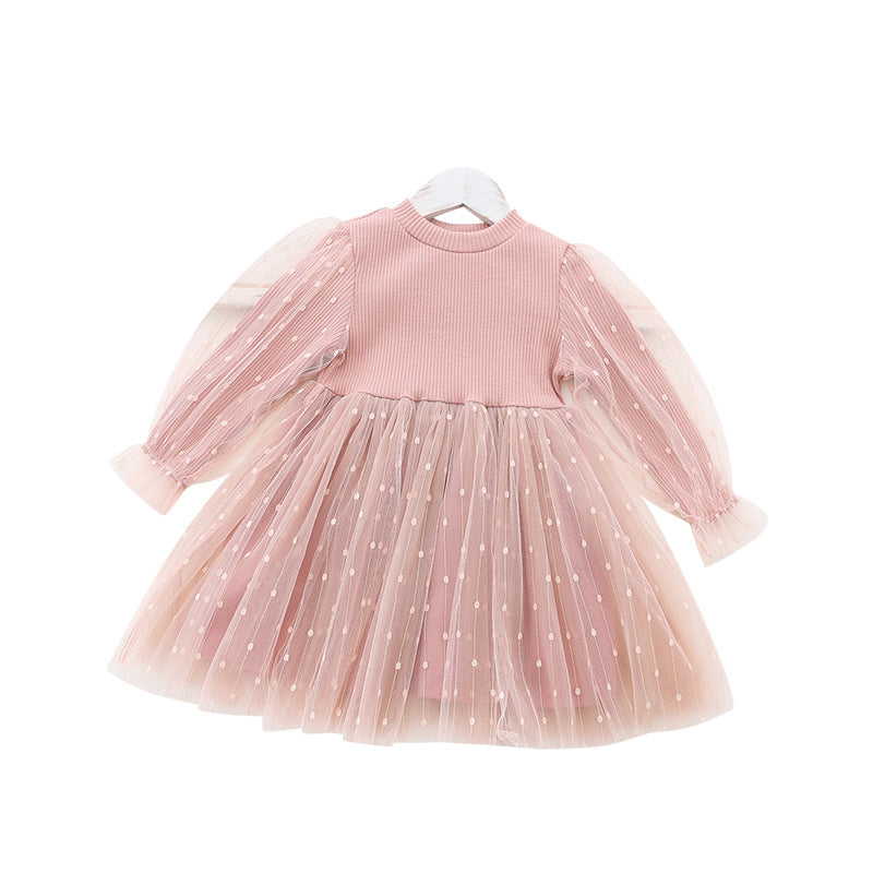 Girls Mesh Cotton Long Puff Sleeve Princess Dress — Cute Costume Dress for Kids