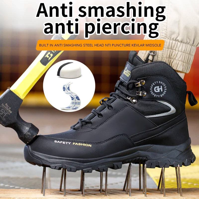 Men's Button-Closure Synthetic Work Shoes