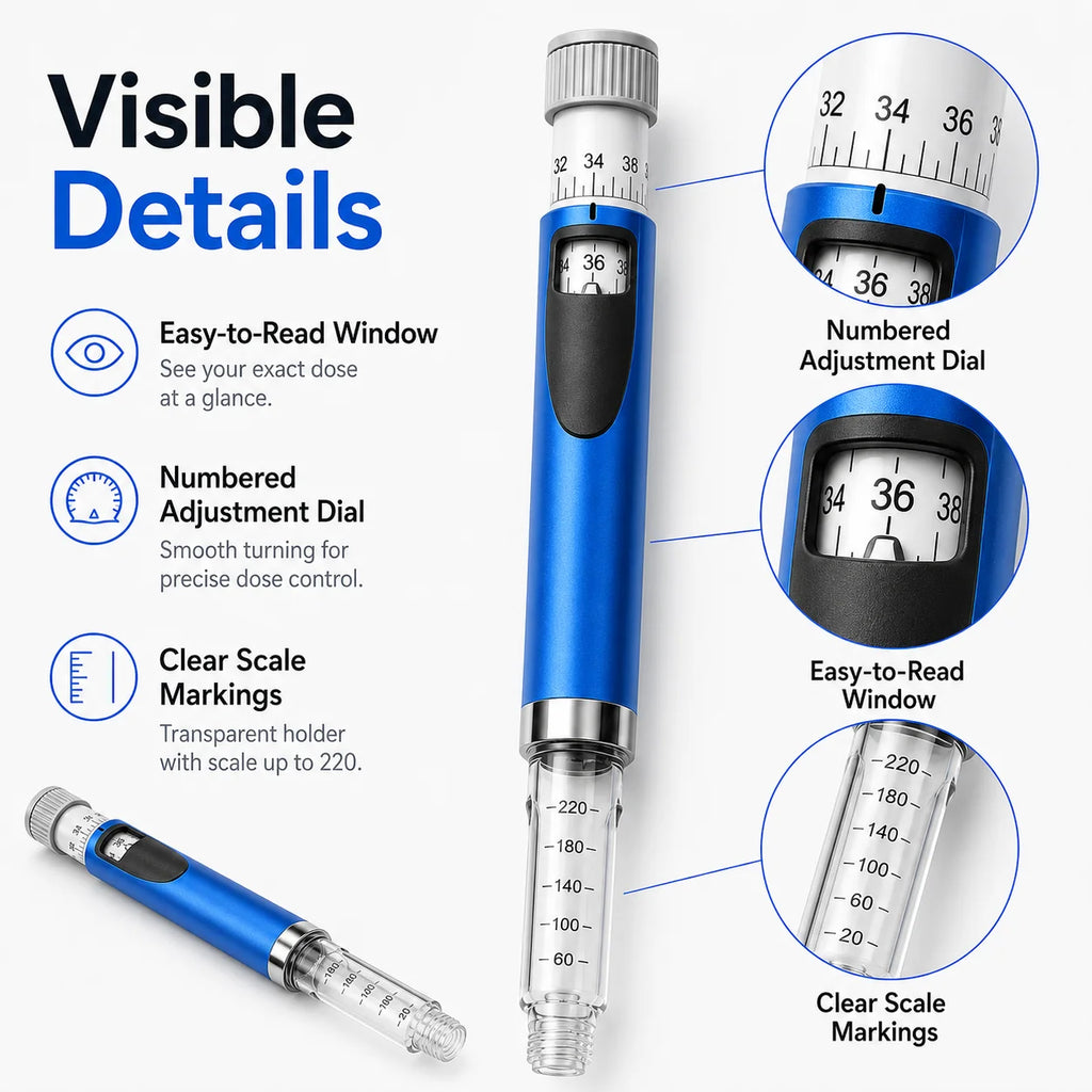 Reusable Insulin Injection Pen – Metal V2 Adjustable 60IU Dose Control with Clear Scale