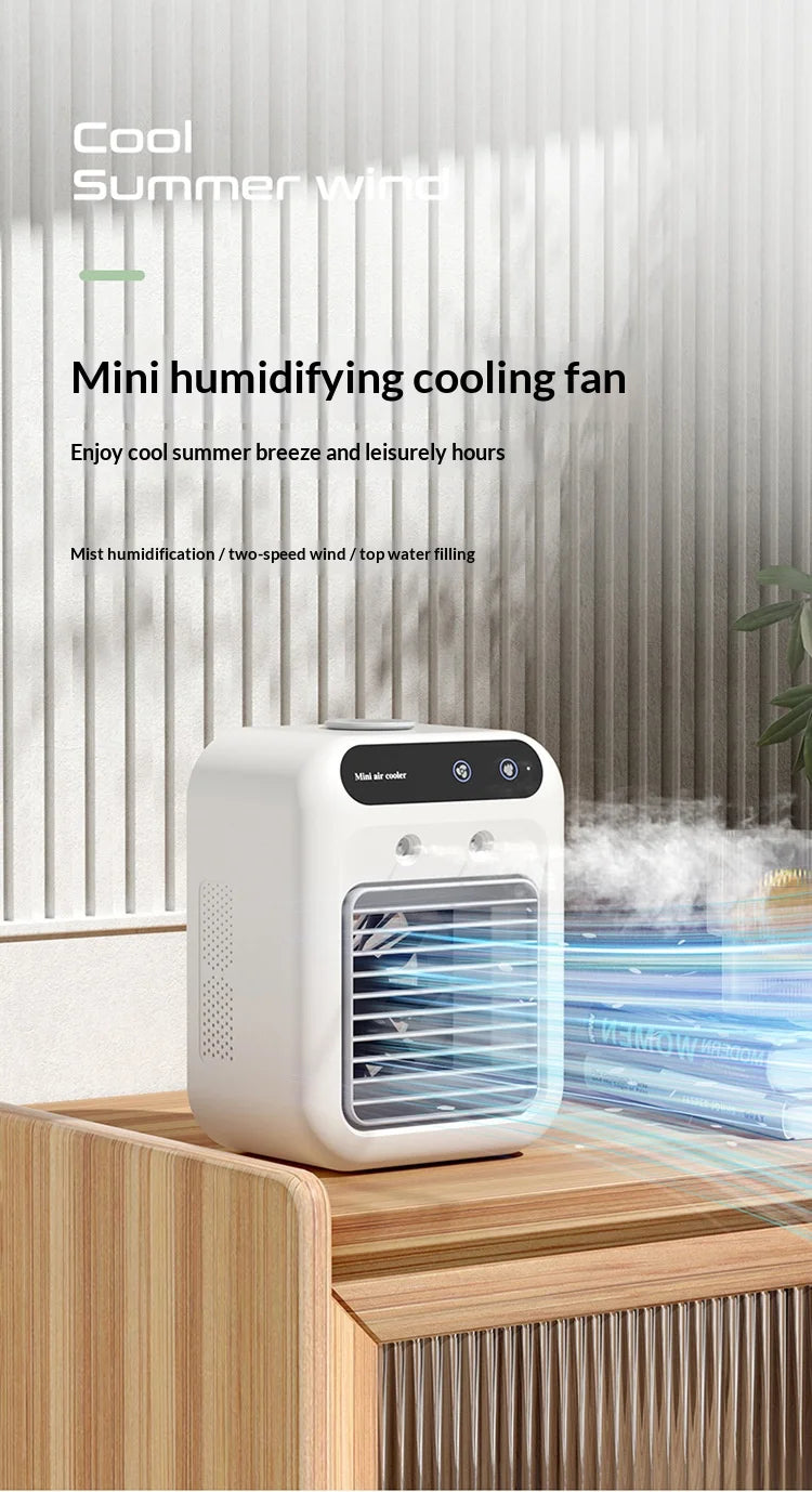 Portable Spray Air Cooler — Desktop Evaporative Humidifier Fan & Mobile Air Conditioner for Home & Dorm