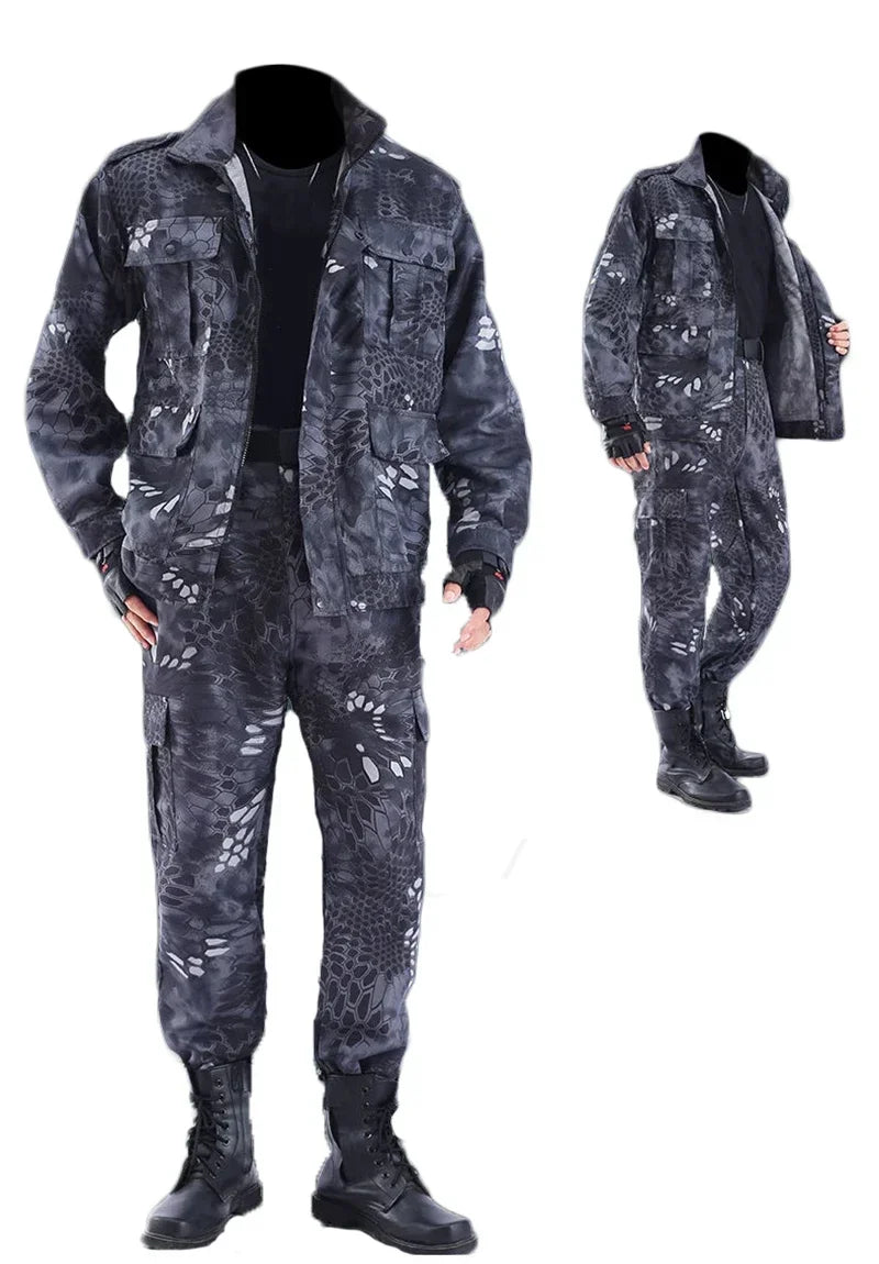 Men's Python Pattern Tactical Tracksuit – Wear-Resistant Designer Outdoor Suit (M–4XL)