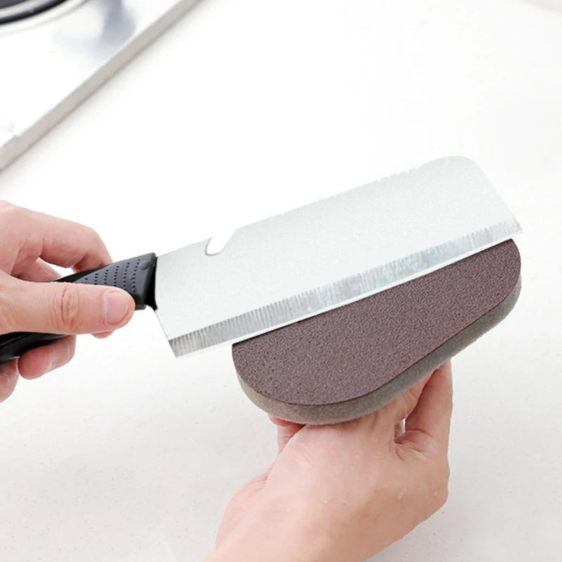 Erase Rust. Scrub Stains. Sharpen Knives. — Magic Nano Emery Sponge Cleaning Brush | Eraser, Rust Remover, Ergonomic Handle, Kitchen & Bath