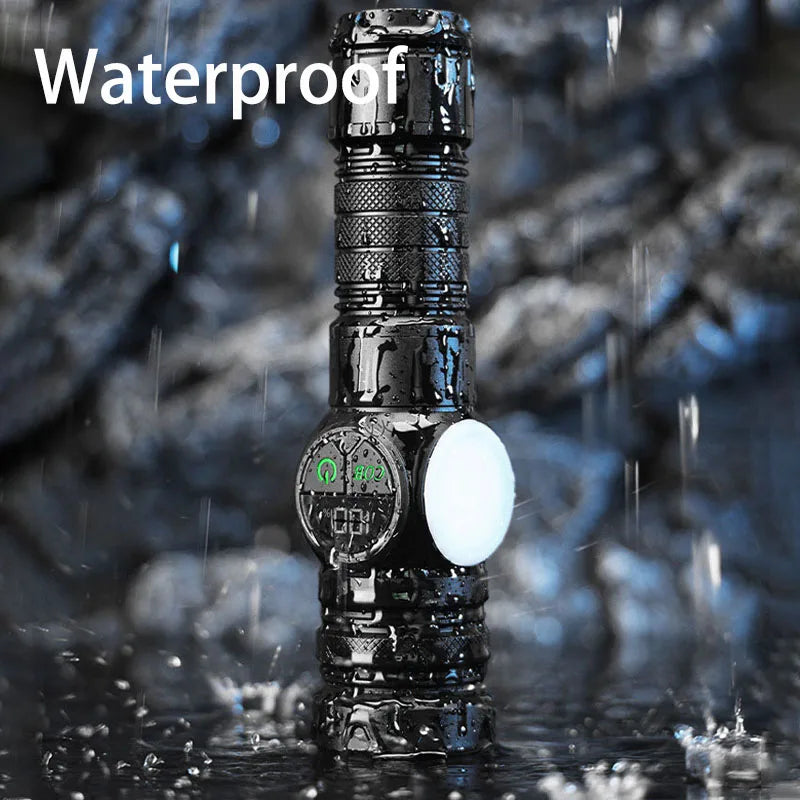 Magnetic Tactical LED Flashlight with COB Side Light – USB Rechargeable, 5 Modes, Zoomable