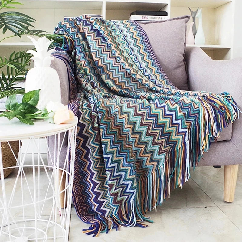 Boho Aztec Throw Blanket – Woven Plaid Sofa Cover, Wall Tapestry & Bed Blanket