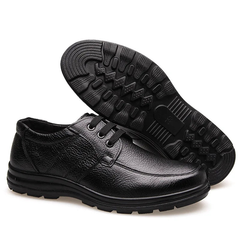 Men's Black Leather Lace-Up Casual Shoes