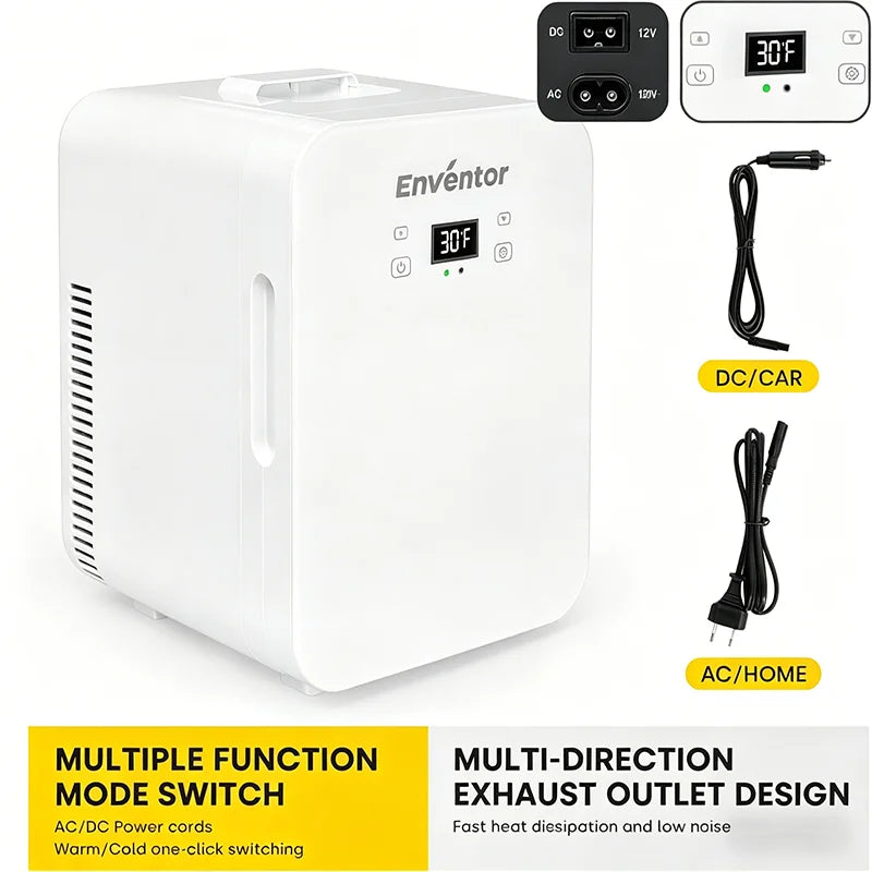 Enventor 10L Mini Car Refrigerator — Portable Skincare Fridge AC 120V/DC 12V Thermoelectric Cooler & Warmer for Camping