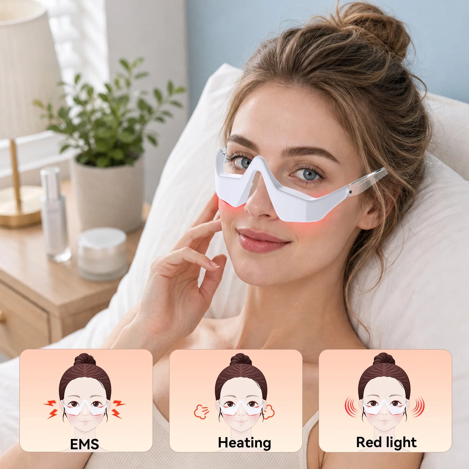 3D EMS Eye Massager with 620nm Red Light – Microcurrent Eye Care & Skin Beauty Device by SUYZEKO