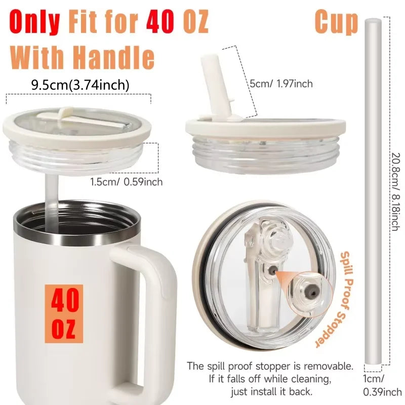 40oz Flip Straw Replacement Lid for Stanley 2.0 Tumbler – Leak-Proof Lid with Straw & Cleaning Brush