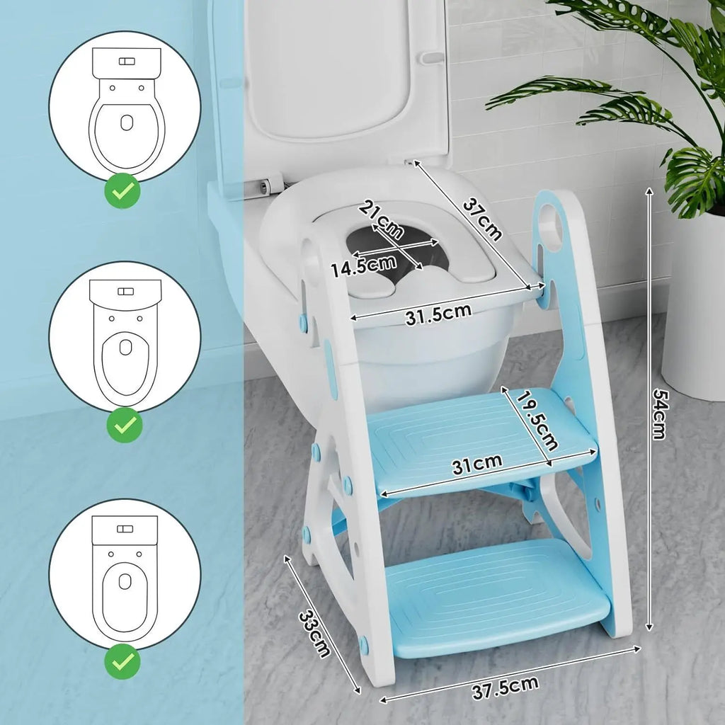Children's Toilet Seat with Stairs — 2-in-1 Potty Trainer with Step Stool & PU Padding